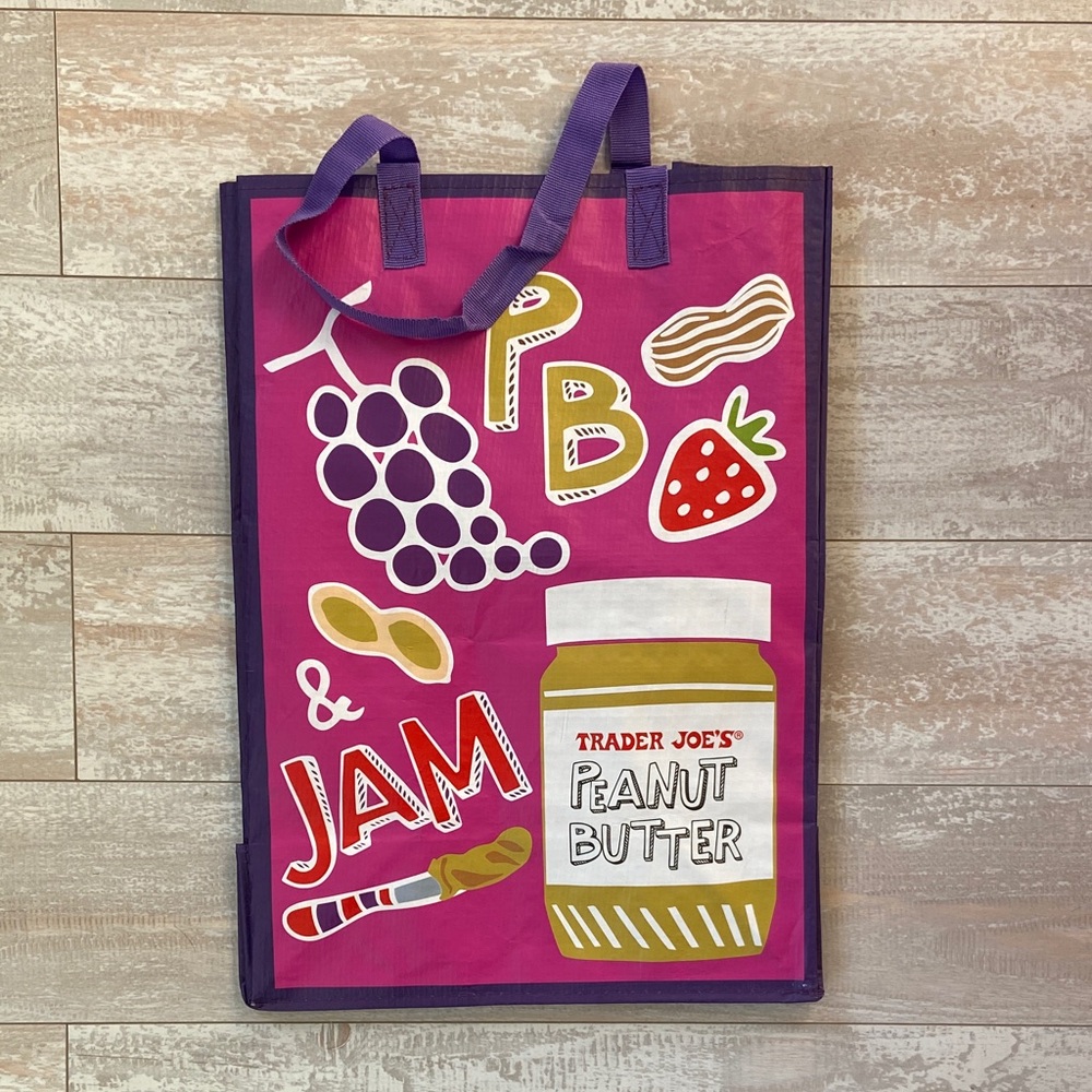 Trader Joe's Purple Tote Bag with Food Graphics